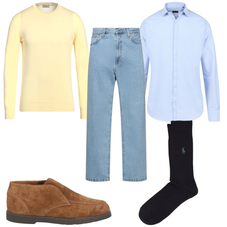 Outfit uomo - Total look #2063645. Stile Trendy per Tutti i giorni. Abbinamento con stivali e stivaletti, pullovers, calzini, jeans, camicie.