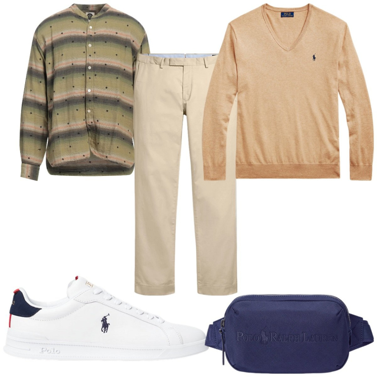 Outfit uomo - Total look #2063653. Stile Casual per Tutti i giorni. Abbinamento con camicie, sneakers, pantaloni chino, maglieria, borse sportive.