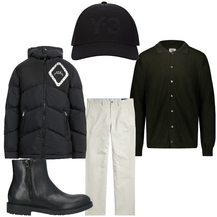 Outfit uomo - Febbraio al calduccio. Stile Business/Elegante per Ufficio. Abbinamento con stivali e stivaletti, piumini, pantaloni, polo, cappelli.