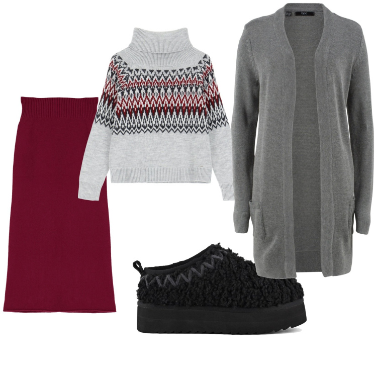Outfit donna - Accendo il camino. per Tutti i giorni. Abbinamento con cardigans, maglieria, gonne longuette, stivaletti.