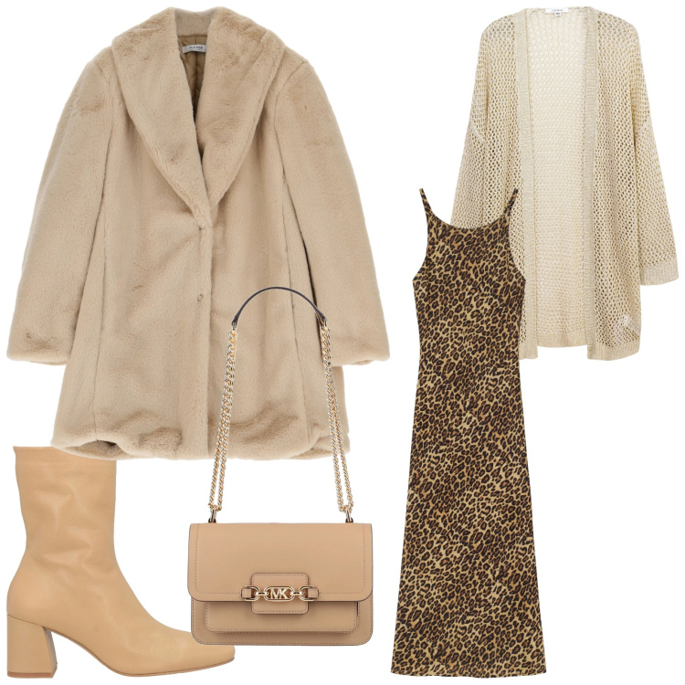 Outfit donna - Cardigan e animalier. Stile Casual chic per Serata fuori. Abbinamento con stivaletti, borse a spalla, kimono, cappotti, vestiti lunghi.