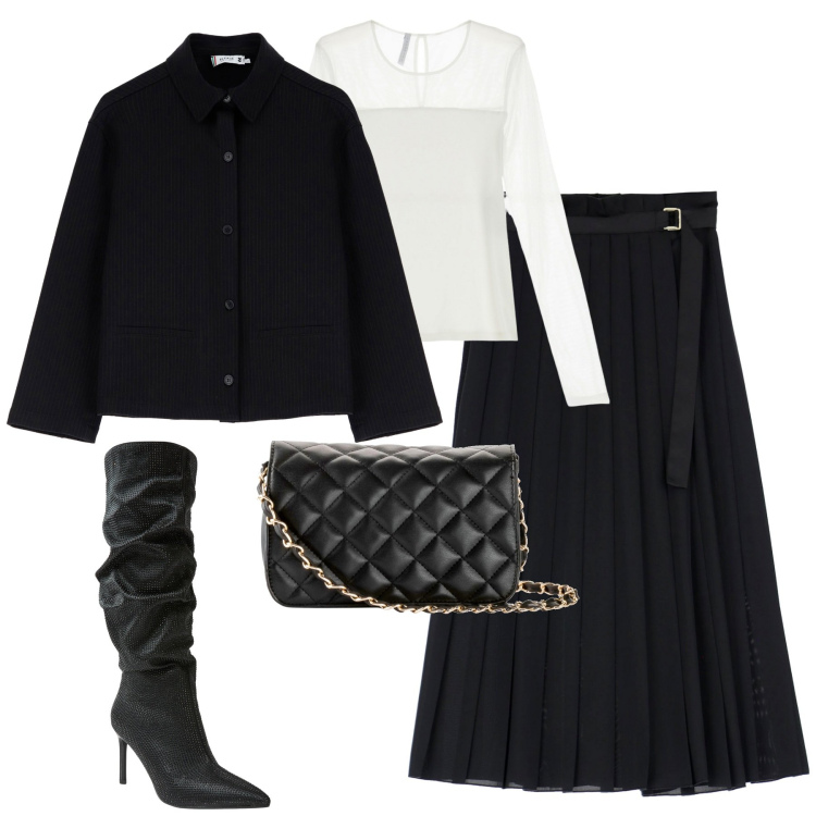 Outfit donna - La gonna plissè. Stile Urban per Tutti i giorni. Abbinamento con borse a tracolla, stivali, cappotti, gonne lunghe, maglieria.