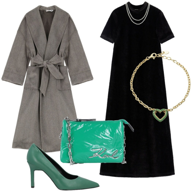 Outfit donna - Serata speciale. Stile Glamour per Serata fuori. Abbinamento con décolleté, borse a mano, cappotti, braccialetti, vestiti lunghi.