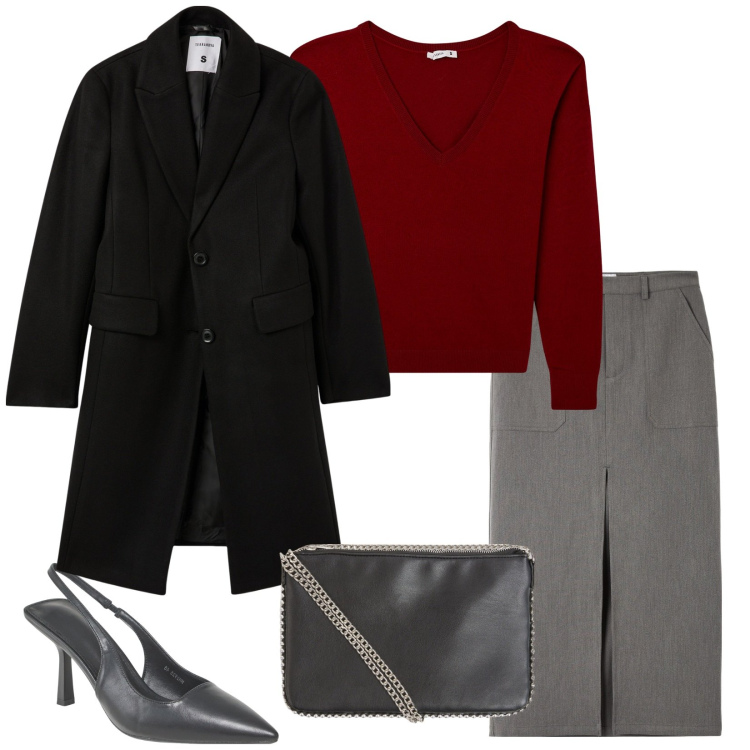 Outfit donna - Una serata importante. Stile Sexy per Serata fuori. Abbinamento con gonne lunghe, maglieria, cappotti, borse a tracolla, décolleté.