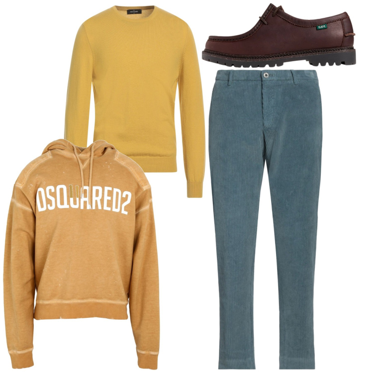 Outfit uomo - City. Stile Casual per Tutti i giorni. Abbinamento con pullovers, pantaloni chino, felpe con cappuccio, scarpe stringate.