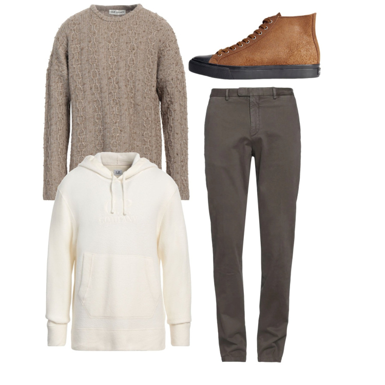 Outfit uomo - City. Stile Casual per Tutti i giorni. Abbinamento con pantaloni chino, pullovers, felpe con cappuccio, sneakers.