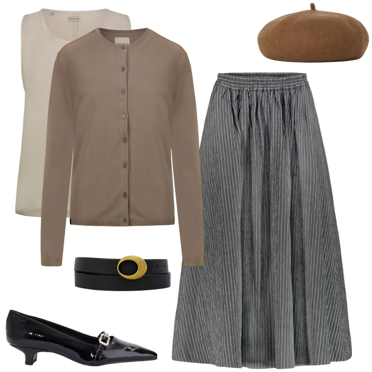 Outfit donna - Con il basco. Stile Vintage retrò per Ufficio. Abbinamento con ballerine, gonne, cappelli e berretti, top, cardigans, cinture.