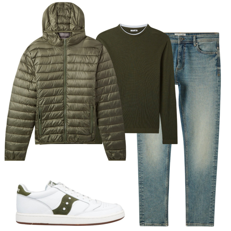 Outfit uomo - Total look #2063888. Stile Casual per Tutti i giorni. Abbinamento con sneakers, piumini, jeans skinny, maglieria.