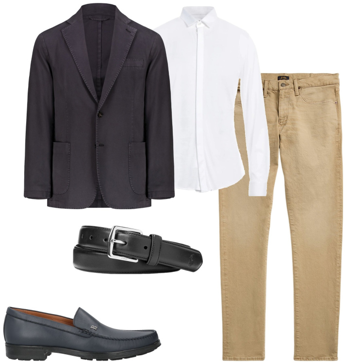 Outfit uomo - Business casual. Stile Casual per Tutti i giorni. Abbinamento con camicie, scarpe stringate, cinture, jeans, giacche.