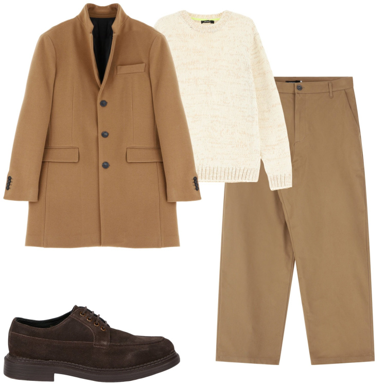 Outfit uomo - City. Stile Urban per Tutti i giorni. Abbinamento con cappotti, maglieria, pantaloni, scarpe stringate.