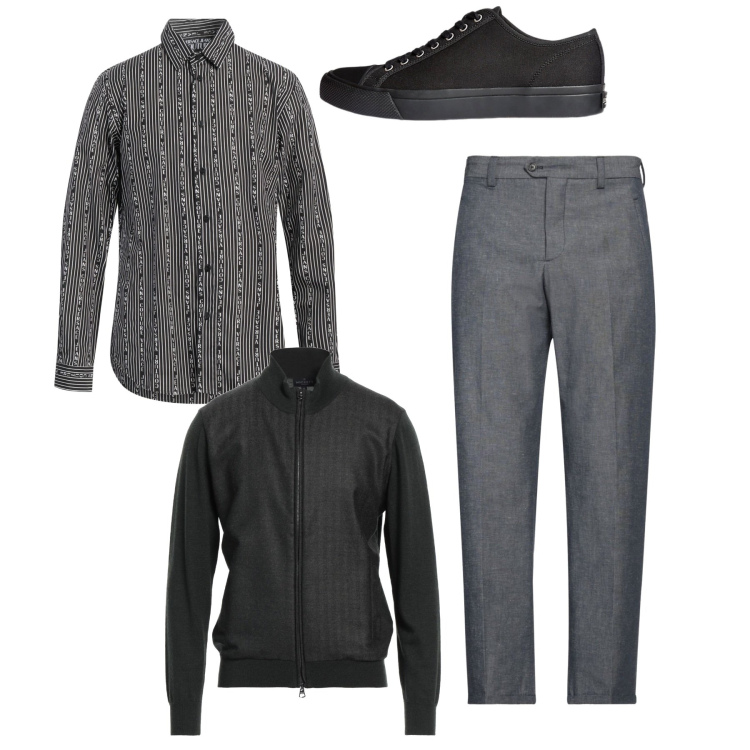 Outfit uomo - City dark. Stile Casual per Serata speciale. Abbinamento con pantaloni chino, cardigans, camicie, sneakers.