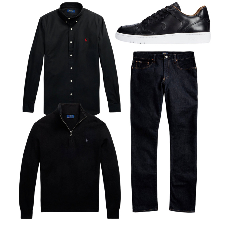 Outfit uomo - Black. Stile Urban per Tutti i giorni. Abbinamento con jeans, camicie, maglieria, sneakers.