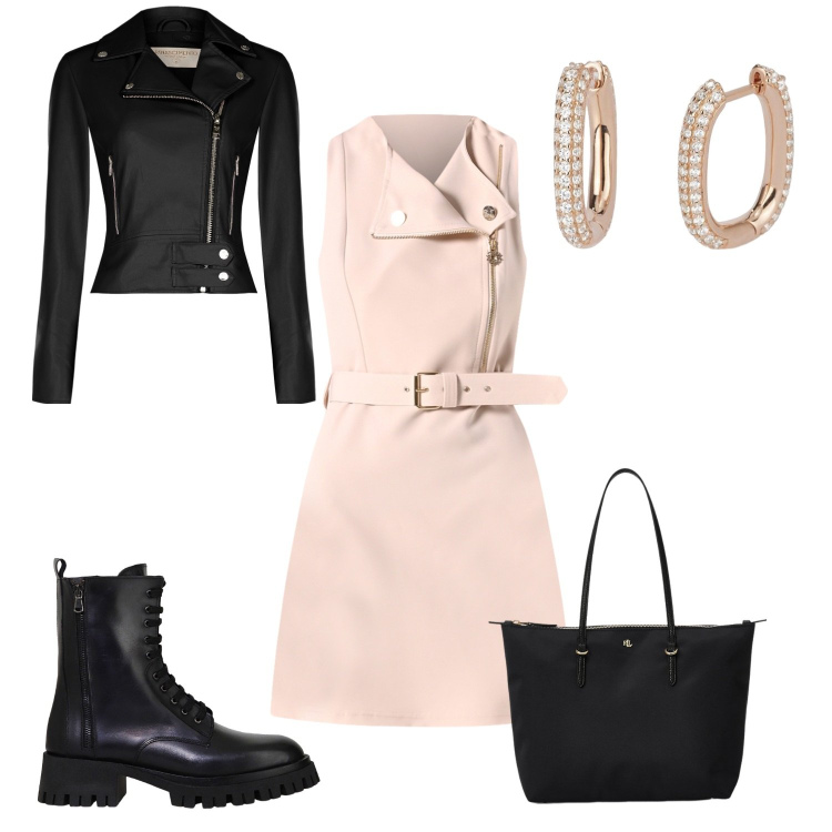 Outfit donna - L\'abito chiodo. Stile Rock per Tutti i giorni. Abbinamento con orecchini, vestiti corti, giacche, stivali, borse tote.