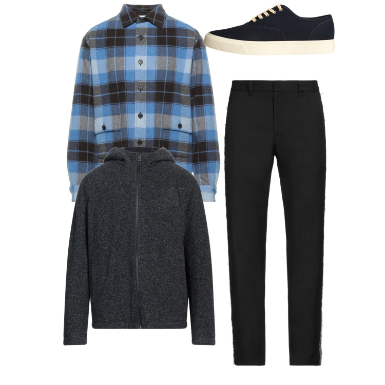 Outfit uomo - City. Stile Casual per Tutti i giorni. Abbinamento con camicie, jeans dritti, giacche, sneakers.