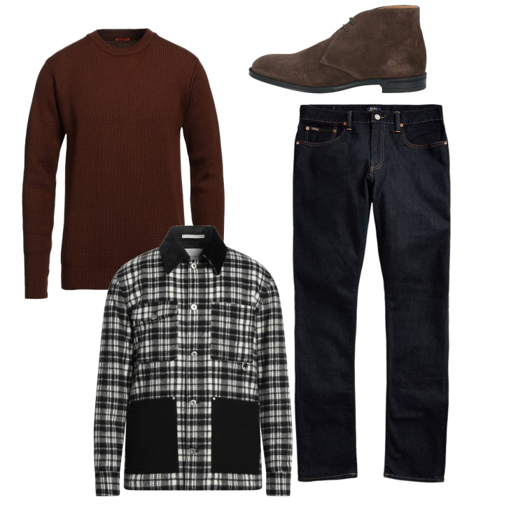 Outfit uomo - City. Stile Casual per Tutti i giorni. Abbinamento con stivali e stivaletti, pullovers, giacche, jeans.