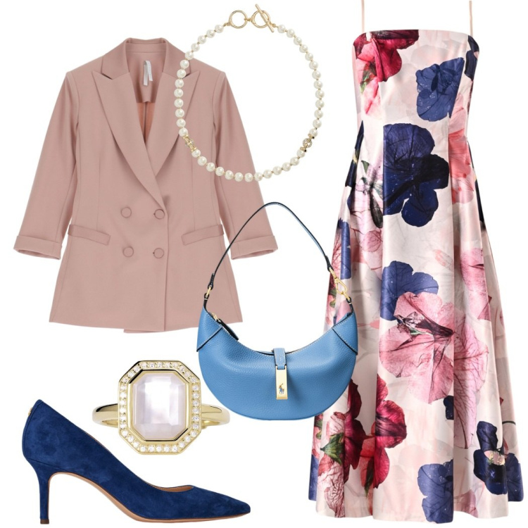 Outfit donna - Cerimonia in colori pastello. Stile Glamour per Cerimonia. Abbinamento con blazer, anelli, vestiti midi/longuette, collane, décolleté, borse a spalla.