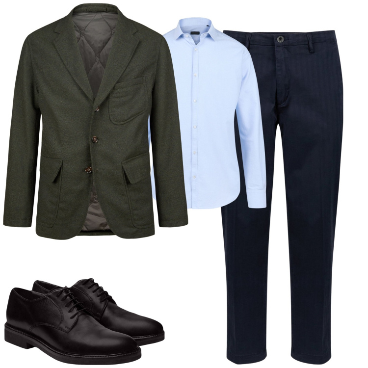 Outfit uomo - City. Stile Urban per Tutti i giorni. Abbinamento con scarpe stringate, giacche, camicie, pantaloni.