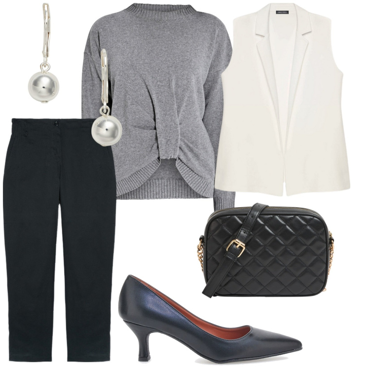 Outfit donna - Tutto il giorno in giro. per Tutti i giorni. Abbinamento con borse a tracolla, maglieria, orecchini, gilet, décolleté, pantaloni.