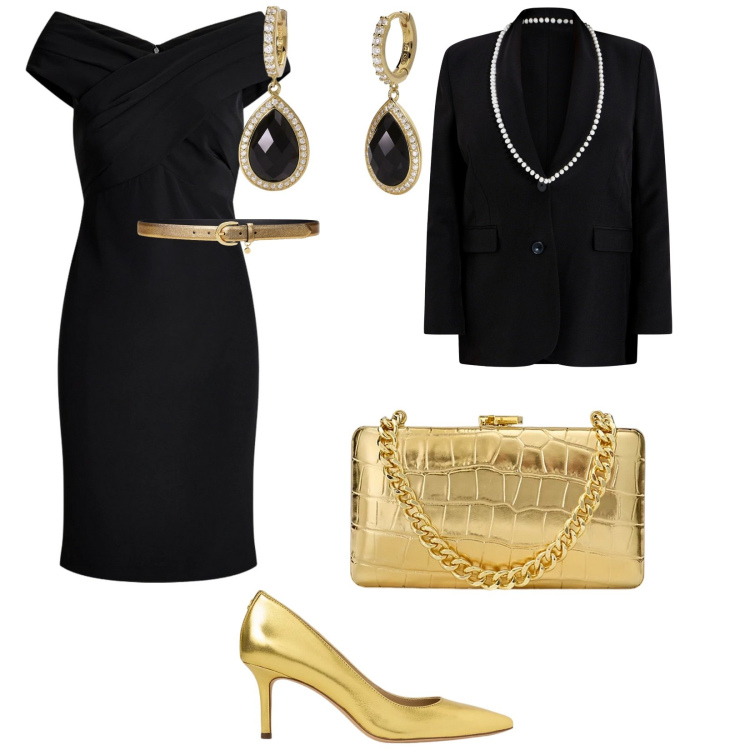 Outfit donna - Cerimonia di sera. per Cerimonia. Abbinamento con blazer, orecchini, vestiti, clutch, décolleté, cinture.