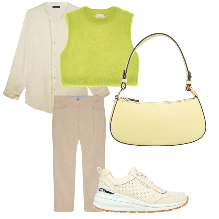 Outfit donna - In giro girella. per Tutti i giorni. Abbinamento con borse a mano, gilet, pantaloni, camicie, sneakers.