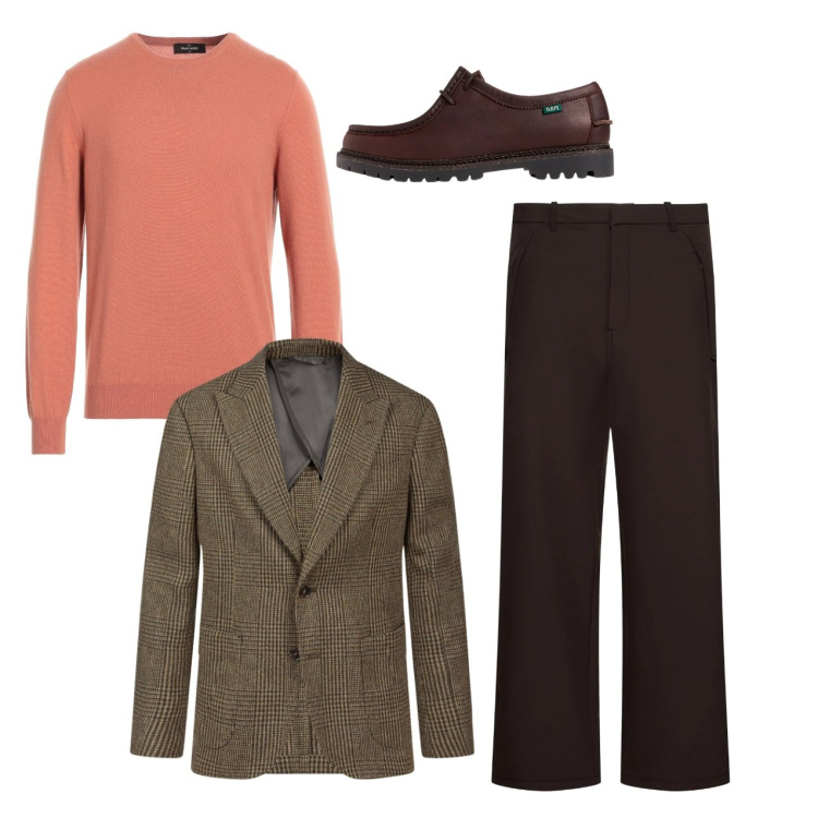 Outfit uomo - Elegant touch. Stile Casual per Tutti i giorni. Abbinamento con pullovers, scarpe stringate, giacche, pantaloni.