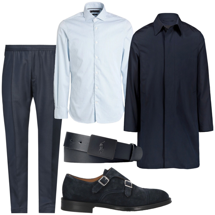 Outfit uomo - Professionalità rilassata. Stile Business/Elegante per Ufficio. Abbinamento con scarpe stringate, camicie, pantaloni, cinture, giacche.