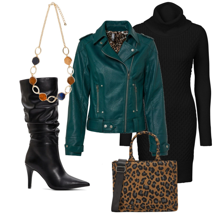 Outfit donna - Total look #2064187. Stile Urban per Tutti i giorni. Abbinamento con vestiti, blazer, stivali, shopping bag, collane.