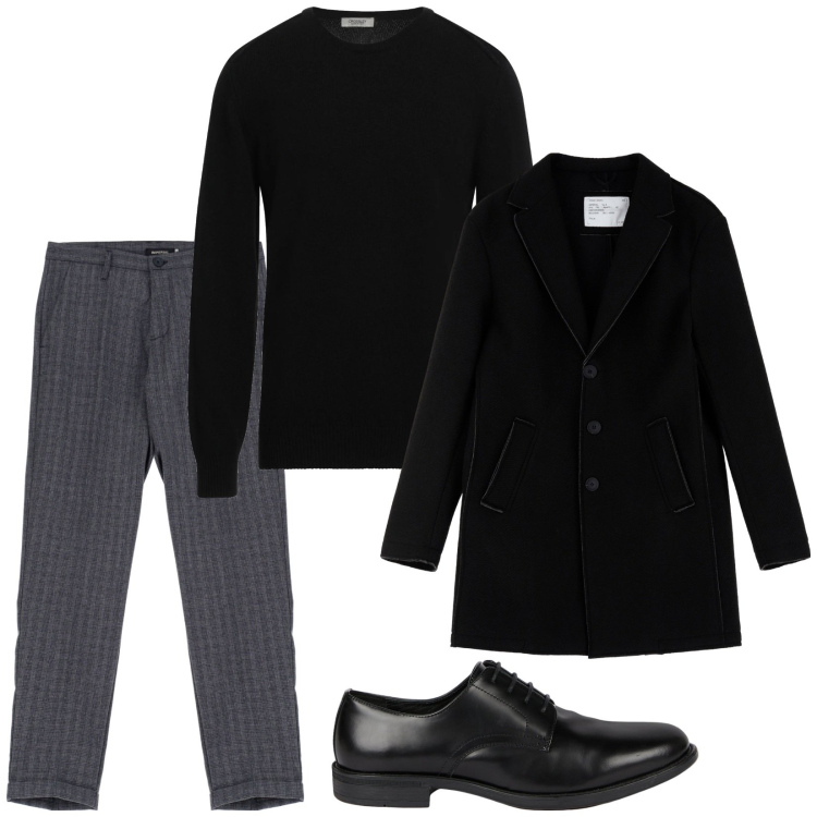 Outfit uomo - Il calore della lana. Stile Business/Elegante per Serata speciale. Abbinamento con pullovers, pantaloni, cappotti, scarpe stringate.