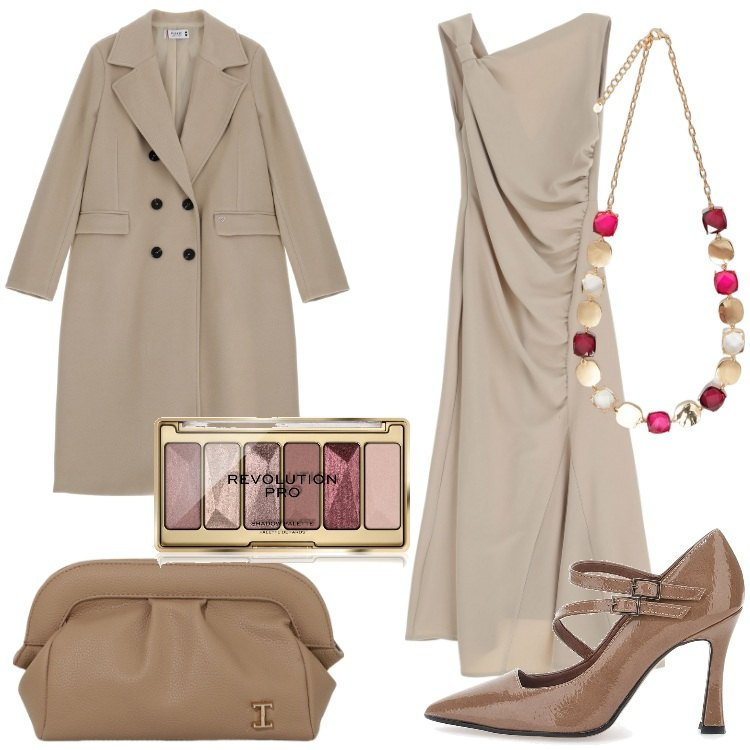 Outfit donna - Abiti asimmetrici - Focus Donna Curvy. Stile Chic per Cerimonia. Abbinamento con ombretti, cappotti, vestiti asimmetrici, borse a mano, décolleté, collane.