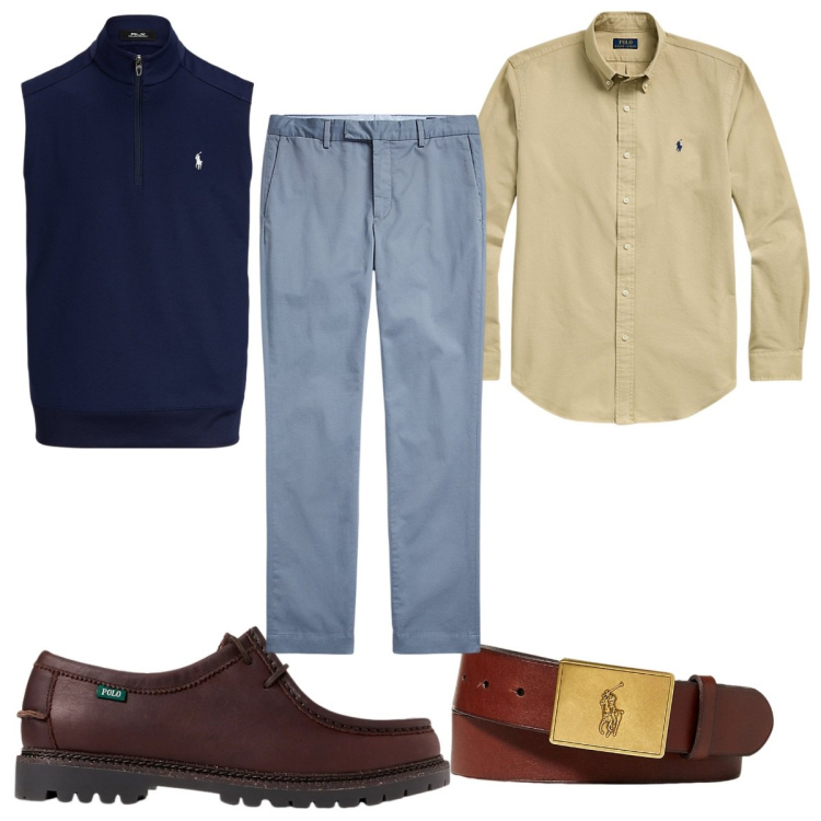 Outfit uomo - Accessori che contano: la cintura. Stile Casual per Tutti i giorni. Abbinamento con scarpe stringate, cinture, pantaloni chino, gilet, camicie.