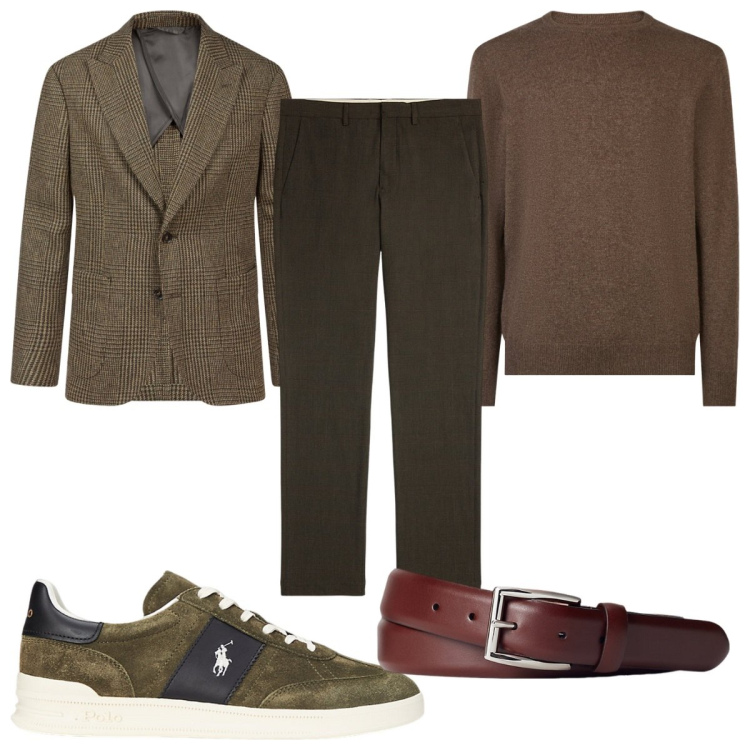 Outfit uomo - Lana in ufficio. Stile Casual per Ufficio. Abbinamento con cinture, pantaloni, sneakers, maglieria, giacche.