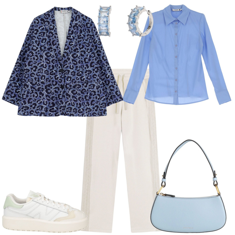 Outfit donna - Serata evento speciale. Stile Casual chic per Serata fuori. Abbinamento con sneakers, borse a mano, camicie, blazer, orecchini, pantaloni.