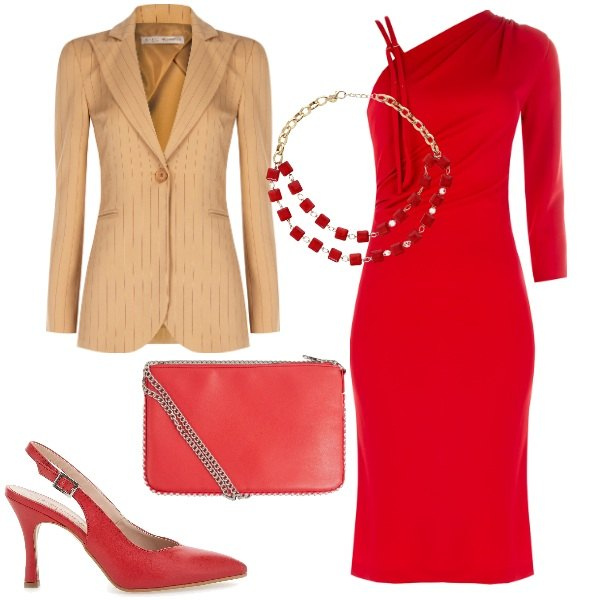 Outfit donna - Abiti asimmetrici. Stile Chic per Cerimonia. Abbinamento con borse a tracolla, vestiti asimmetrici, blazer, collane, décolleté.
