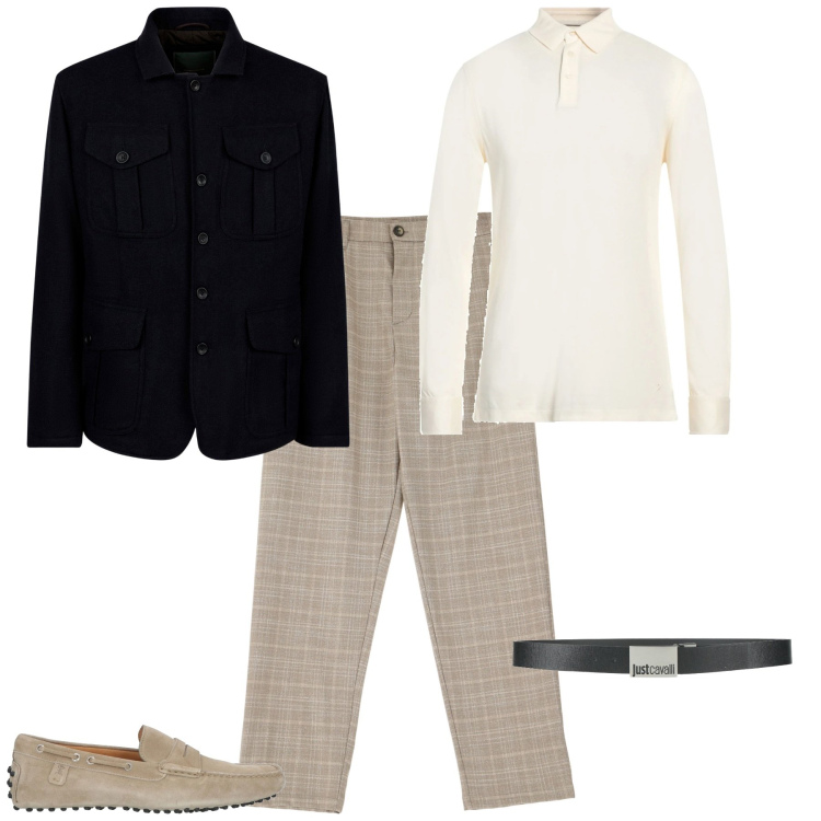 Outfit uomo - In ufficio con stile. Stile Trendy per Ufficio. Abbinamento con cinture, polo, scarpe stringate, pantaloni, giacche.