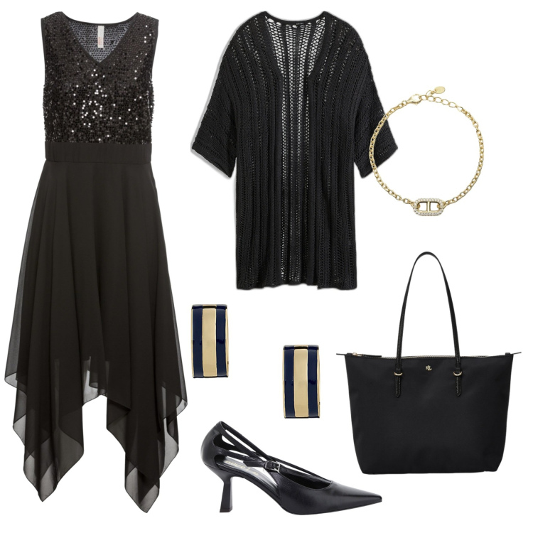 Outfit donna - Total look #2064284. Stile Casual chic per Ufficio. Abbinamento con vestiti midi/longuette, cardigans, braccialetti, décolleté, borse tote, orecchini.