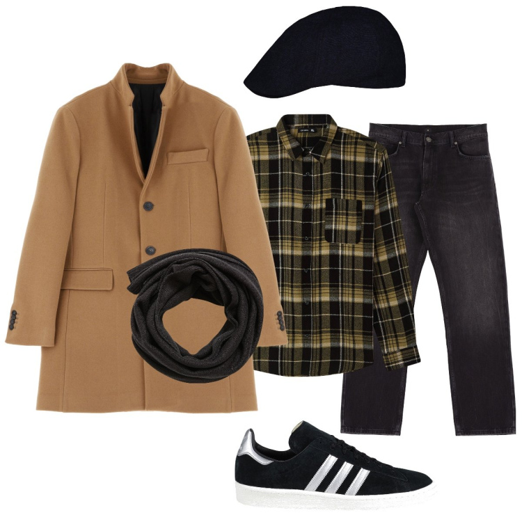 Outfit uomo - Accessori invernali. Stile Trendy per Tutti i giorni. Abbinamento con sneakers, camicie, sciarpe, cappotti, jeans dritti, cappelli e berretti.