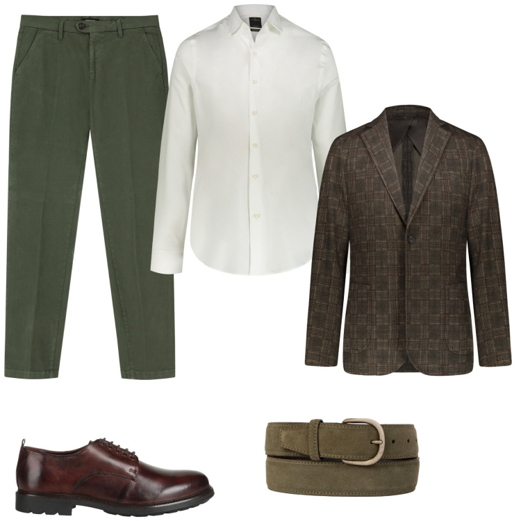 Outfit uomo - Business informale. Stile Casual per Ufficio. Abbinamento con scarpe stringate, pantaloni chino, giacche, camicie, cinture.