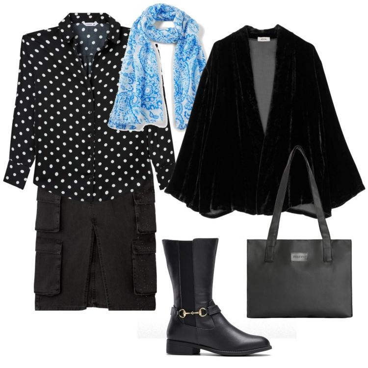 Outfit donna - Nonna a spasso. Stile Casual chic per Tutti i giorni. Abbinamento con stivali, sciarpe, gonne longuette, camicie, shopping bag, blazer.