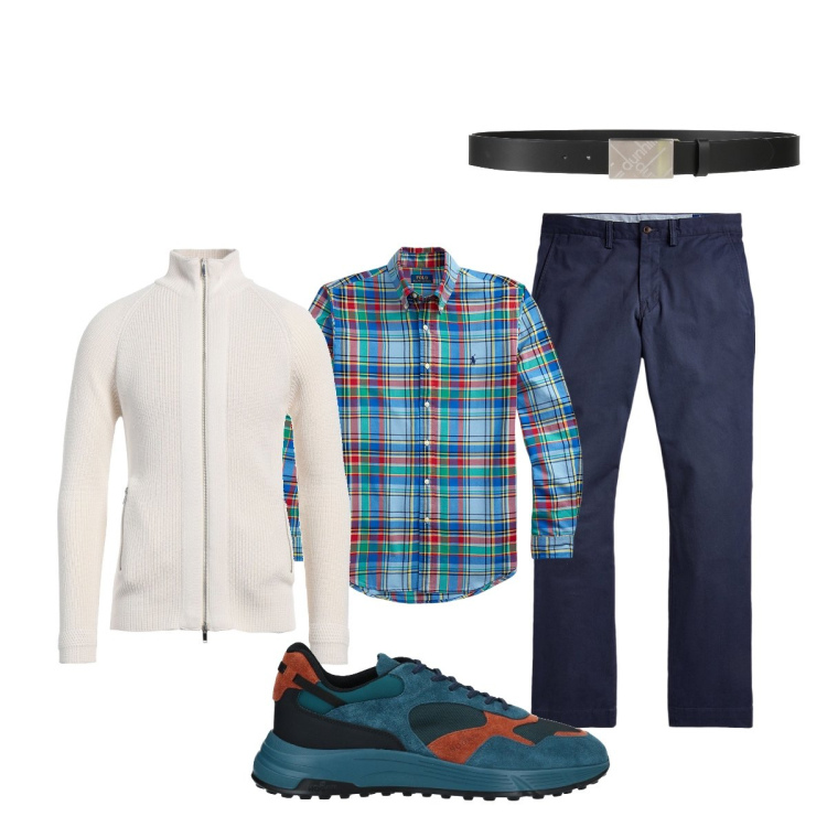 Outfit uomo - In ufficio al passo con i tempi. Stile Casual per Ufficio. Abbinamento con sneakers, cinture, cardigans, pantaloni, camicie.