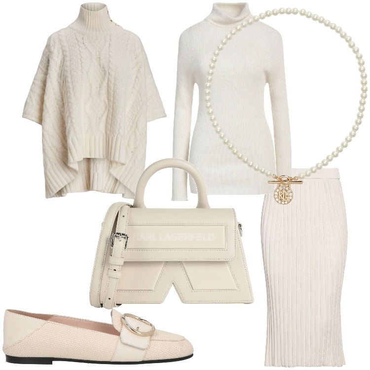 Outfit donna - Il mio bianco preferito. Stile Bon Ton per Serata fuori. Abbinamento con gonne longuette, maglieria, borse a mano, mocassini, ciondoli, cappotti.