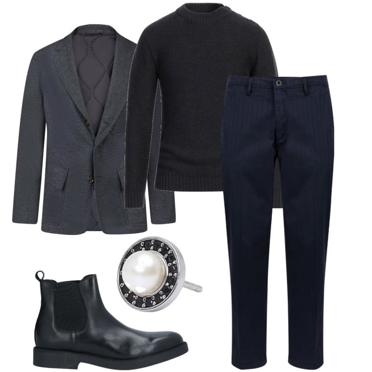 Outfit uomo - Lana e tweed per l’inverno. Stile Business/Elegante per Serata speciale. Abbinamento con stivali e stivaletti, pullovers, orecchini, giacche, pantaloni.