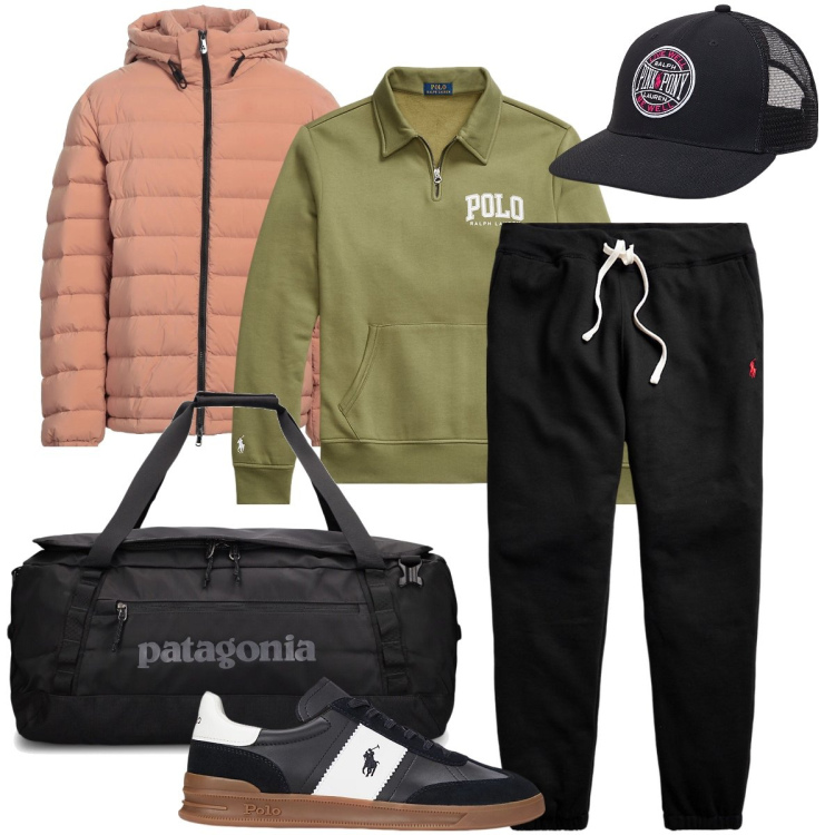 Outfit uomo - In palestra. Stile Casual per Sport. Abbinamento con piumini, pantaloni, sneakers, felpe, cappelli, borse sportive.