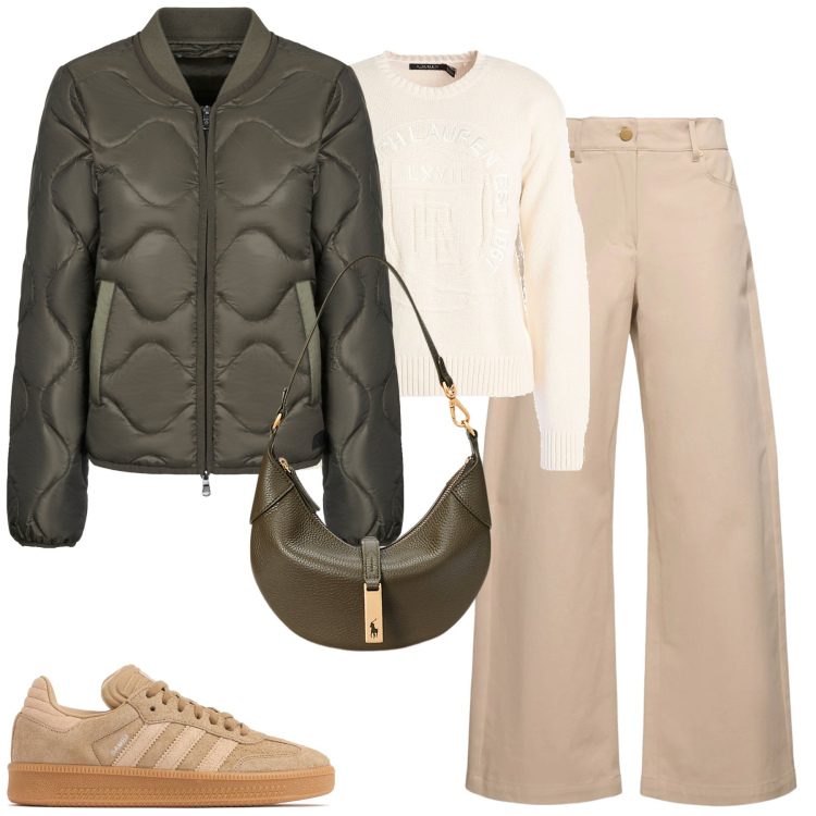 Outfit donna - City. Stile Casual chic per Tutti i giorni. Abbinamento con pullovers, borse a spalla, blazer, jeans, sneakers.