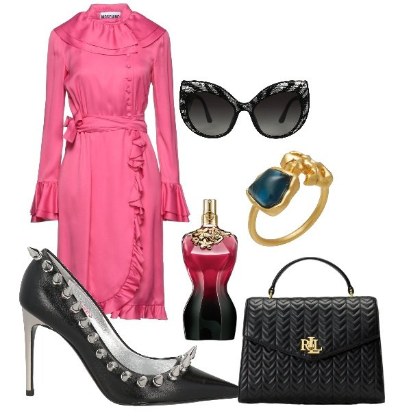 Outfit donna - diva. Stile Chic per Tutti i giorni. Abbinamento con anelli, occhiali da sole, vestiti midi/longuette, décolleté, profumi, borse a mano.