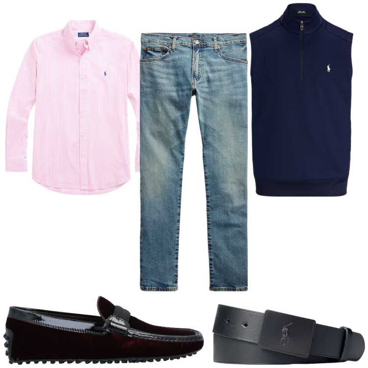 Outfit uomo - Total look #2064402. Stile Trendy per Tutti i giorni. Abbinamento con scarpe stringate, jeans, cinture, camicie, gilet.