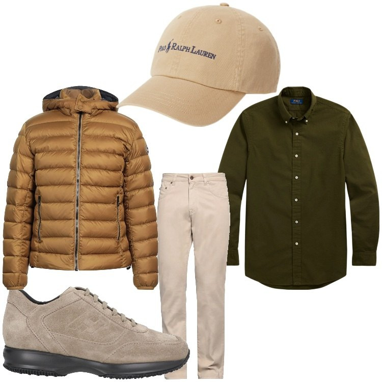 Outfit uomo - Marrone business. Stile Business/Elegante per Ufficio. Abbinamento con piumini, sneakers, pantaloni, cappelli, camicie.