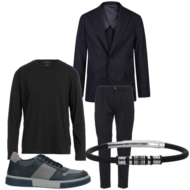 Outfit uomo - Oggi in ufficio. Stile Business/Elegante per Ufficio. Abbinamento con t-shirt, pantaloni chino, sneakers, braccialetti, giacche.