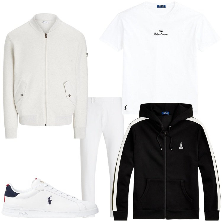 Outfit uomo - In felpa. Stile Casual per Ufficio. Abbinamento con sneakers, t-shirt, felpe con cappuccio, bomber, pantaloni.