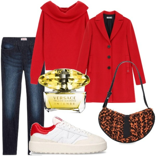 Outfit donna - Total look #2064428. Stile Sporty chic per Tutti i giorni. Abbinamento con jeggings, profumi, cappotti, maglieria, sneakers, borse a spalla.