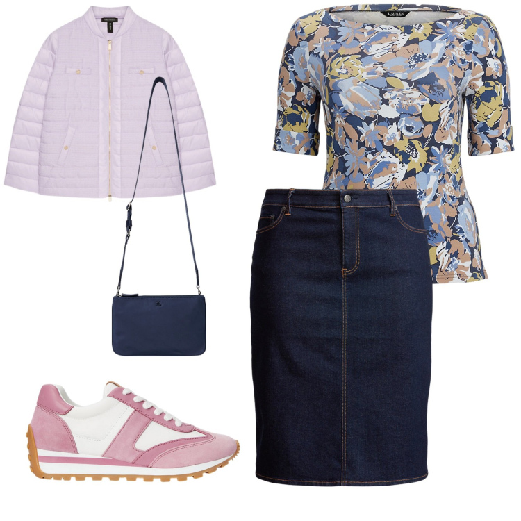 Outfit donna - Approfitto faccio spese. per Tutti i giorni. Abbinamento con sneakers, borse a tracolla, gonne, t-shirt, piumini.